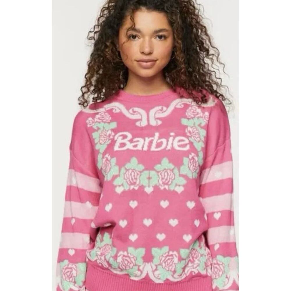 Barbie Holiday Sweater Women’s Small Hot Pink Ugly Christmas Pullover NWT